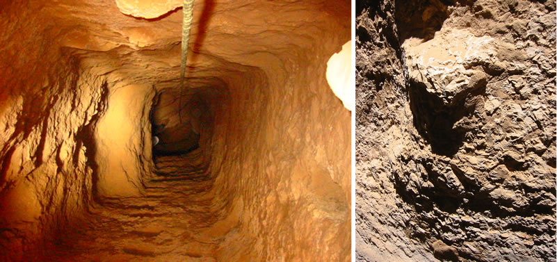 Figure 4 (left) Shelf in the lower portion of well shaft. Figure 5, Protruding handhold in the upper portion of the well shaft.