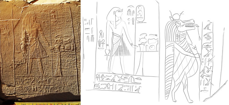 Figure 2 (photo on left) King Ahmose at Pahu’s rock shrine. Figure 3 (right) King Ahmose, and the talking goddess Taweret, at Pahu’s shrine.
