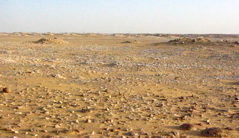 Figure 1 Overview of a portion of the Tundaba depression, showing the three  drystone, pharaonic structures south of the cistern. 